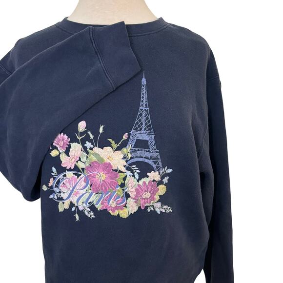 Vintage Paris France Eiffel Tower Floral Graphic Sweatshirt Retro 90s GrannyCore - Picture 4 of 4
